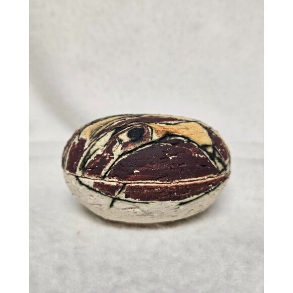Handcrafted Abstract Ceramic Egg-Shaped Trinket Box with Lid in Earth Tones‎ - Picture 4 of 9